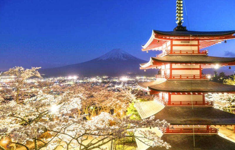 12:30 Departure - Mount Fuji with free dinner set - Kawaguchiko, Oishi Park, Oshino Hakkai, Illumination tour - Oshino Hakkai in the Yamanashi itinerary