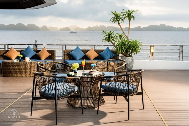 Aimee 2D1N Cruise: Ha Long Bay with Sung Sot & Ti Top - Sunset from the deck, then dinner