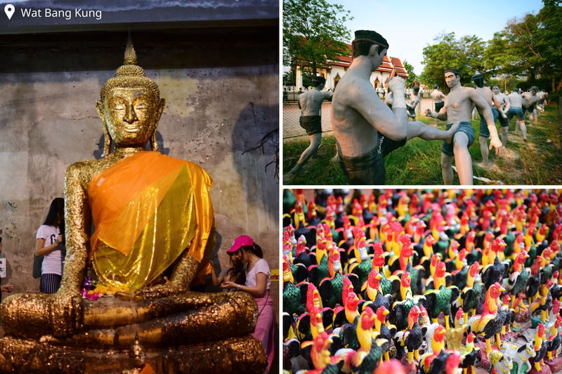 Amphawa Floating Market, Maeklong Railway, Fireflies Tour by AK Go - Wat Bang Kung’s chapel is held by tree roots