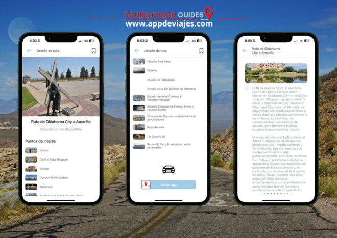 App Self-Drived Road Route 66 Oklahoma a Amarillo - Oklahoma Points of Interest