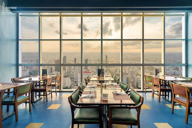 Baiyoke Sky Hotel 78th Floor Bangkok Sky Buffet with Observation Deck Admission in Bangkok - A high-rise dinner with Bangkok spread below
