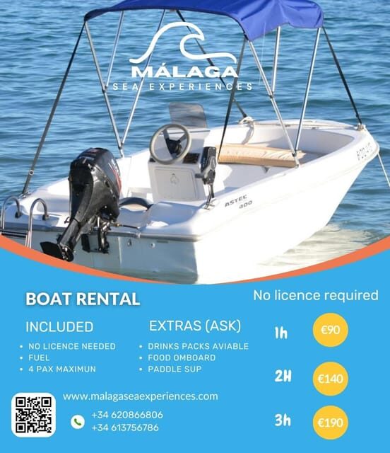 Boat rental without a license in Malaga city for 1-6 people. - The Experience in Detail