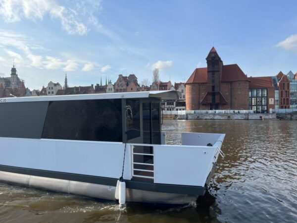 Brand New Tiny Water Bus on Motława River in Gdańsk - Scenic Views and Shipyards