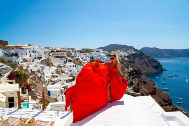 Capture Your Santorini Dream: Flying Dress Photography - Capture Stunning Santorini Landscapes