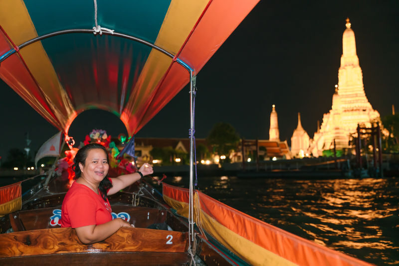 Chao Phraya River Night Cruise by Longtail Boat in Bangkok - Wat Arun, Rama VIII Bridge, and the lights
