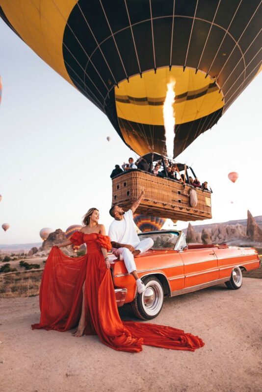 Classic Car Tour with Flying Dress Photoshoot in Cappadocia - A classic car, a flowing dress, and Cappadocia’s valleys