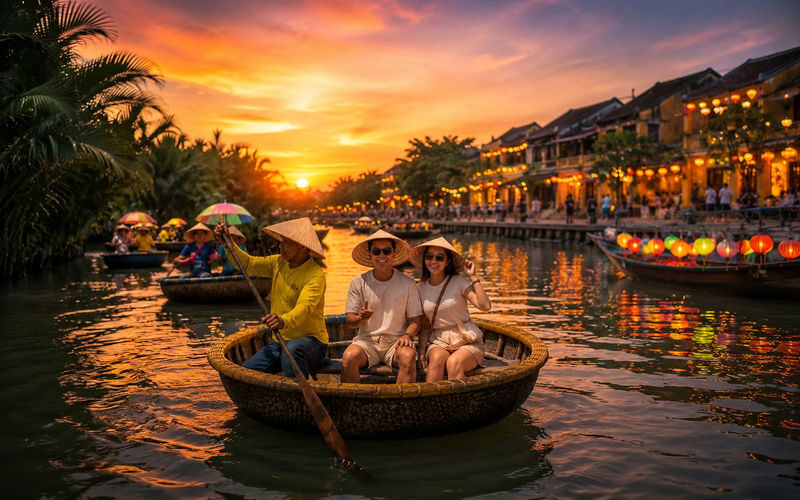 Coconut Village Basket Boat Ride & Hoi An Evening Tour With Dinner and Lantern Boat - From Da Nang to the coconut forest
