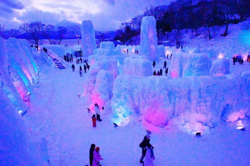 Dreamy ice sculptures decorated with lights-Lake Shikotsu Ice Wave Festival half-day tour at nightfall from Sapporo - Cold, footing, and what to wear