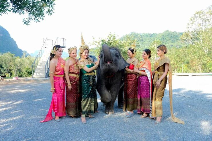 Dress in Thai Costume Feed Elephant &Animals, and Photoshoot - Thai Wooden House Photoshoot
