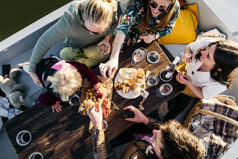 Electric Picnic Boat Rental in Canberra - A picnic table, not just a boat seat