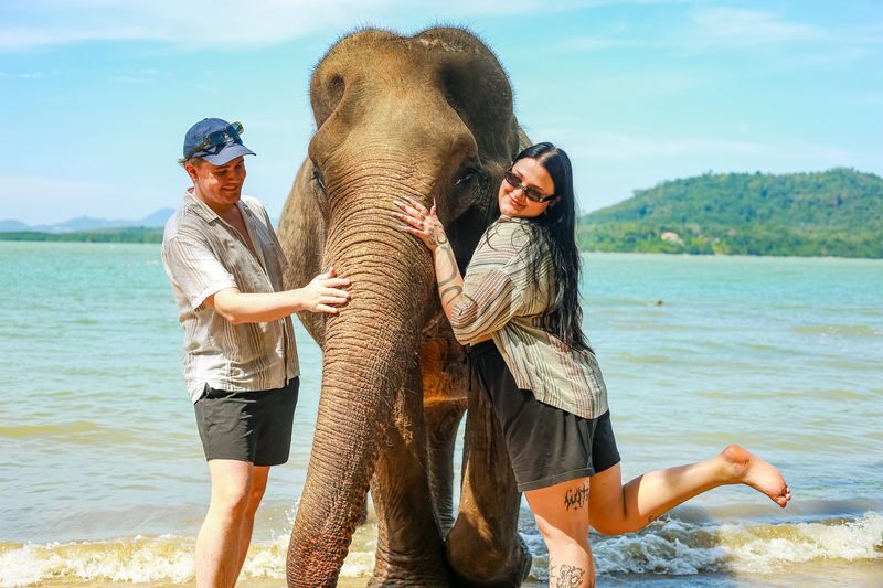 Elephant and Beach Experience at Phuket Siray Elephant Care Camp - Feeding, walking, and bathing by the sea