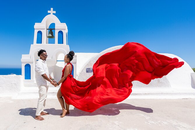 Flying Dress Experience - Santorini Photoshoot - Capturing Stunning Aerial Photos