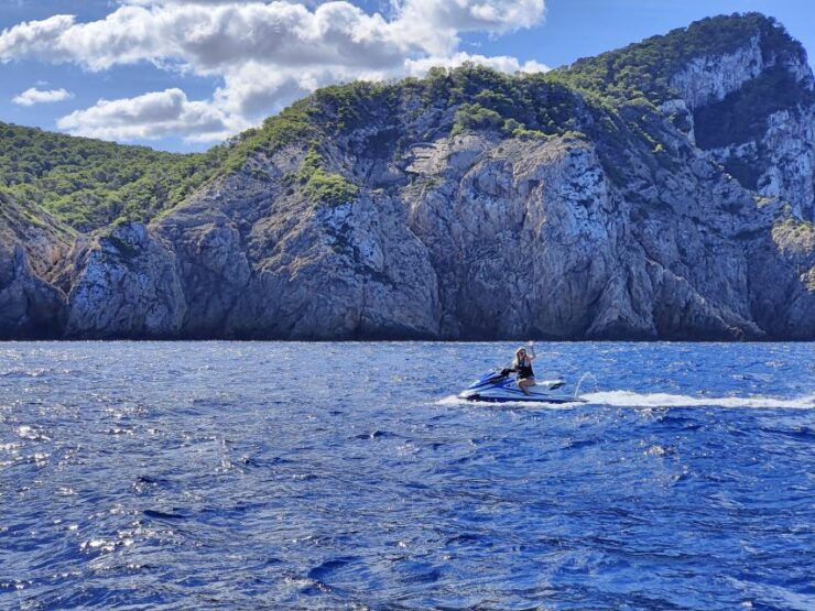 From San Antonio: Jet Ski Tour to Cala Aubarca With Swimming - Tour Duration and Cancellation Policy