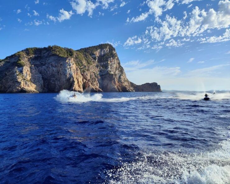 From San Antonio: Jet Ski Tour to Cala Aubarca With Swimming - Multilingual Instructors and Group Size