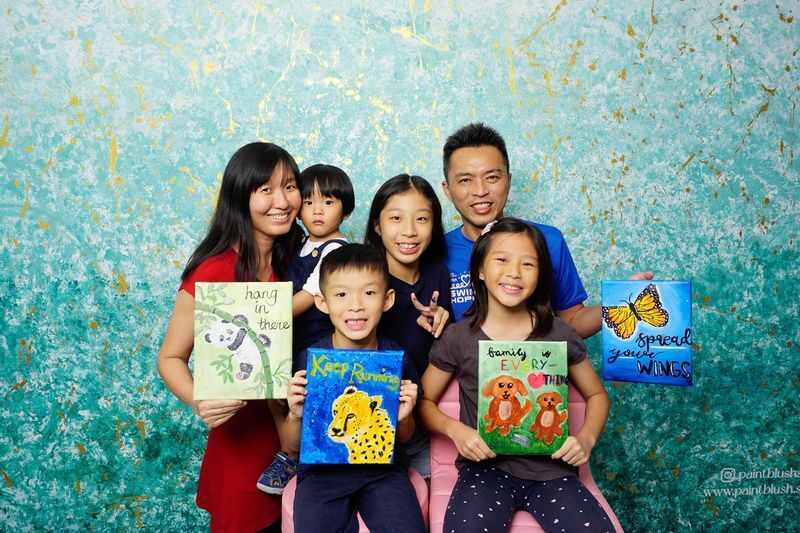Fun Family Art Jamming Workshop in Singapore by PaintBlush Singapore - Getting started at the Geylang studio