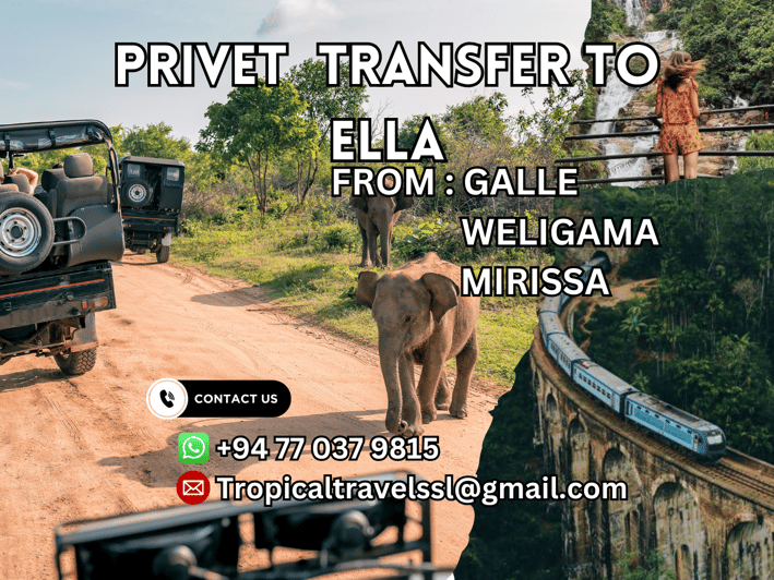 Galle/Weligama/Mirissa To Ella Via Udawalawa Elephant Safari - Pricing Details