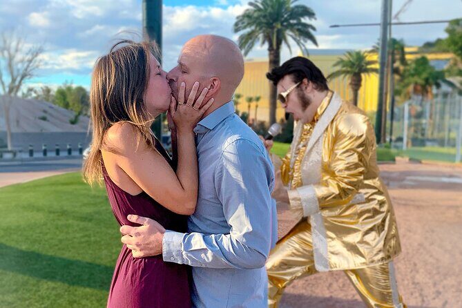 Gold Elvis Wedding or Vow Renewal at Las Vegas Sign - Summary: Who Will Love This?