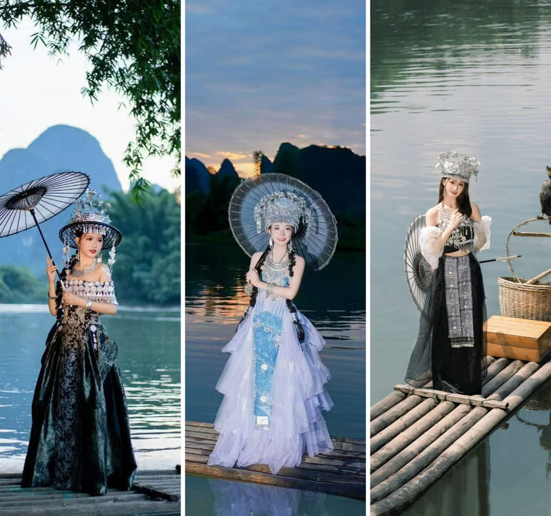 Guilin Yangshuo Hanfu Photography Experience (Hanfu Rental + Optional Photographer Outdoor Follow-up + Bamboo Raft Experience) - Hanfu against Yangshuo’s karst peaks