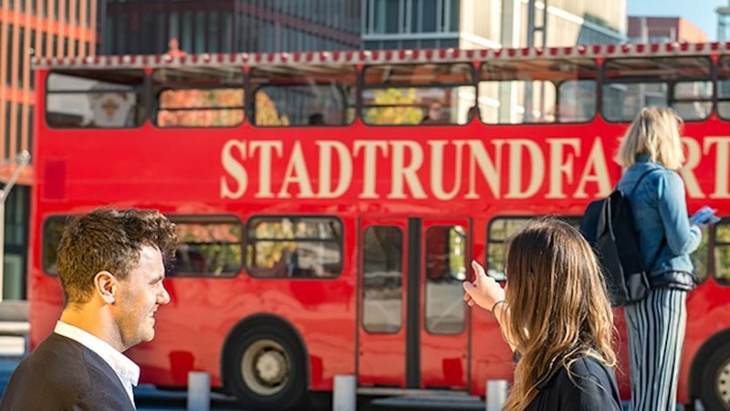 Hamburg hop-on hop-off bus by Hamburger Stadtrundfahrt - St. Michael’s Church and Reeperbahn