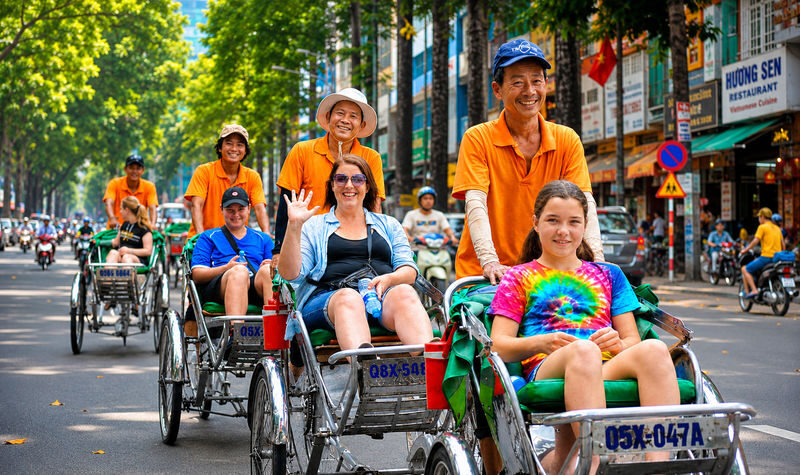 Ho Chi Minh: City Sunset Tour by Cyclo with Saigon River Dinner Cruise - District 1 at cyclo speed