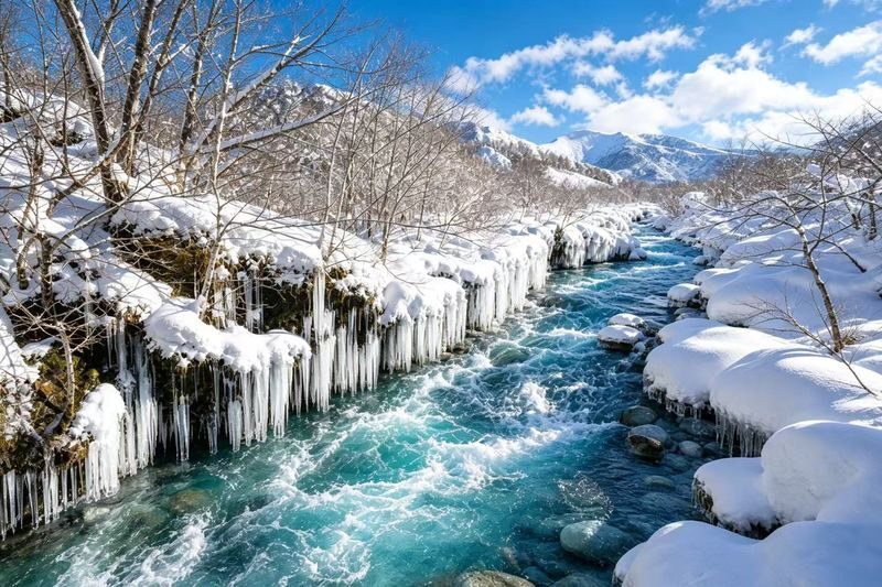 Hokkaido 1-Day Highlights Tour: Asahiyama Zoo, Biei Blue Pond, Ningle Terrace (Departing from Sapporo - optional winter snowmobiling - multiple routes available) - Blue Pond and Shirahige Falls: two contrasting water stops