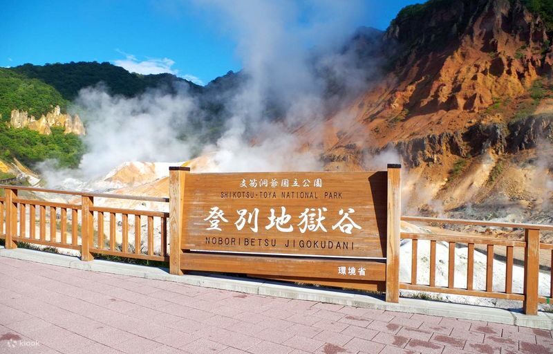 Hokkaido | Noboribetsu, Lake Toya, Niseko Day Trip: Mount Yotei (Little Fuji) & Takahashi Farm & Lake Toya & Noboribetsu Hell Valley & Bear Park & Kyogoku Spring Water Park & Winter Lake Shikotsu Ice Festival Day Trip | Departing from Sapporo - Hell Valley: steam, sulfur and bare rock