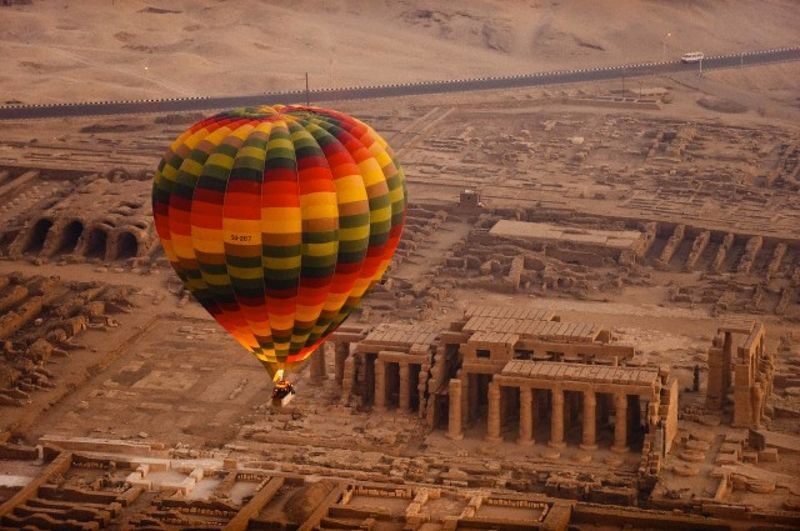 Hot Air Balloon Ride in Luxor Egypt with Transfers - In the air, Luxor’s West Bank comes into view