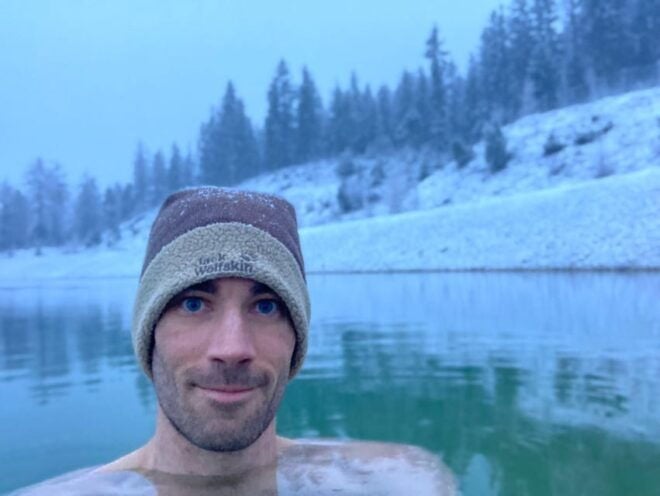 Ice Bathing in the Mountain Lake - Cold Treatment Benefits