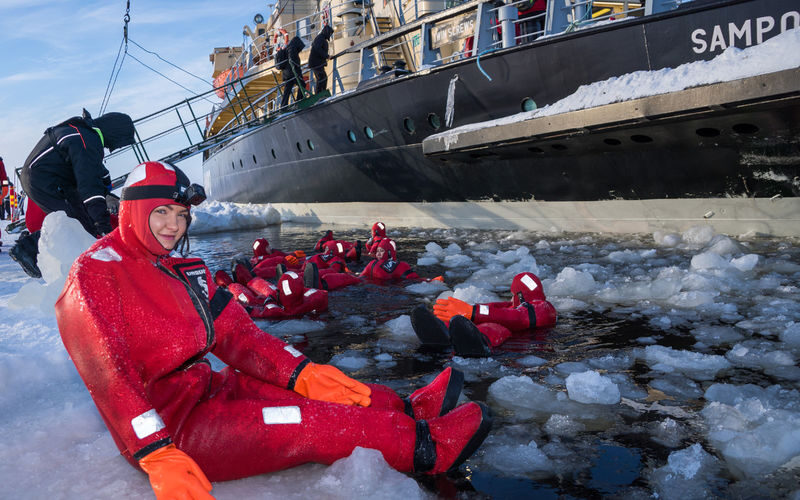 Icebreaker Sampo Afternoon Cruise with Ice Floating and Lunch - Ice floating, with a practical safety check