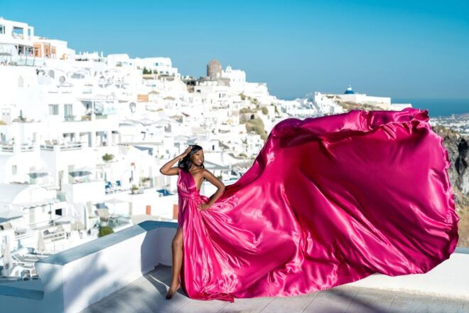 Imerovigli: Santorini Photoshoot With Flying Dress - Booking and Delivery Process