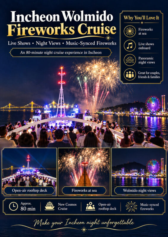 Incheon Wolmido Sightseeing & Fireworks Cruise with Live Shows & Seagull Feeding - A three-deck ship with room to roam