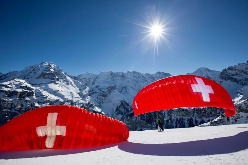 Interlaken: Tandem Paragliding with Pilot "The High Flight" - Interlaken from above, with the Alps in view