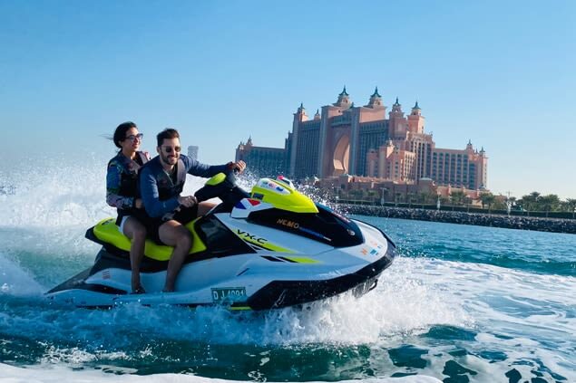 Jet Ski Experience in Burj Al Arab with Media and Snacks - A close-up view of Burj Al Arab, with a throttle in hand