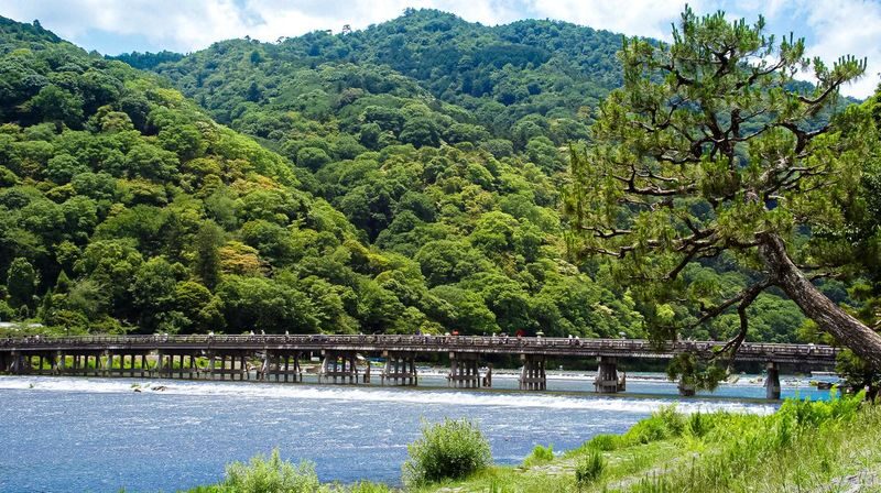 Kyoto: Arashiyama Bamboo, Monkey Park & Temple Tour - Togetsu-kyo Bridge brings the river into view