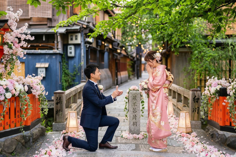 Kyoto Surprise Proposal Photo Shoot by a Professional Photographer - A Kyoto proposal with the camera already in place