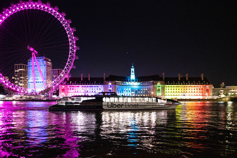 London Thames River Cruise by Uber Boat - Starting at a pier and reading the route