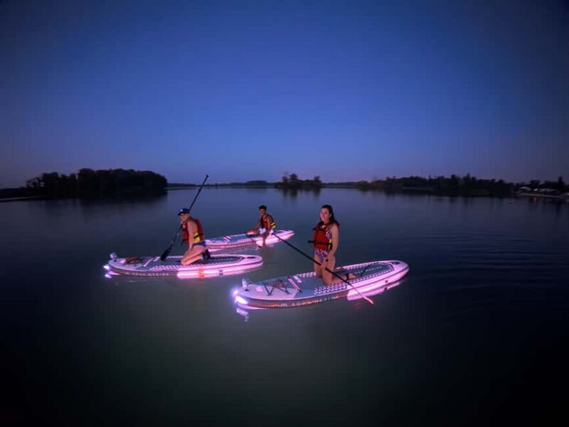 Lyon: Sunset Apéro on a lighted paddleboard at Miribel Jonage Park - Good To Know