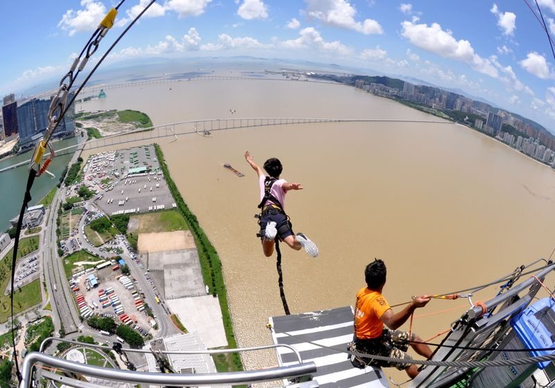 Macau Tower Bungy Jump - The jump begins high above Macau