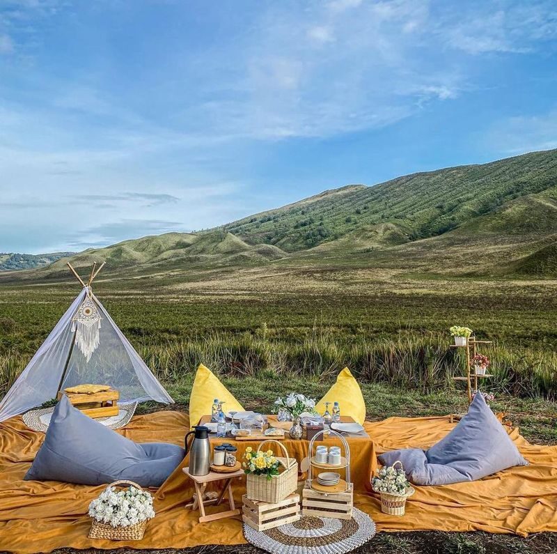 Mount Bromo Instagramable Picnic Breakfast Experience in Malang - The view and the picnic setup