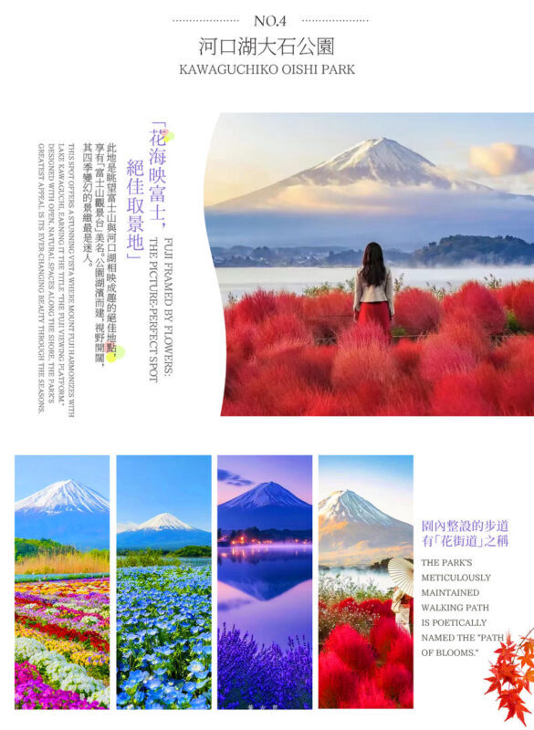 Mount Fuji from Land and Water | Yamanakako KABA Amphibious Bus / Swan Boat Cruise Optional + Hirano Beach + Oshino Hakkai + Lake Kawaguchi Oishi Park | Family Preferred & Departure from Tokyo - Oishi Park: flowers, lake views and seasonal timing