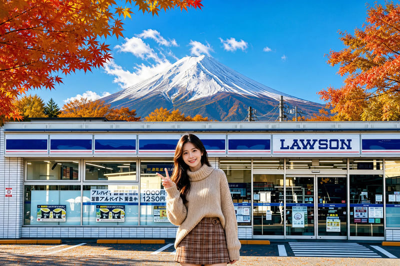 Mount Fujis most beautiful train experience | Asama Park + Nikawa Clock Shop + Fujikyu Train + Lawson Convenience Store + Kawaguchiko Cruise/Ropeway + Lake Yamanaka Swan Feeding [Free Little Train Ticket] - The Lawson photo stop and lunch window