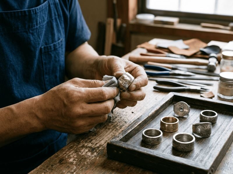 Musubi Coin Ring:: Craft a Vintage Coin Ring in Kyoto - A small studio, with staff close at hand