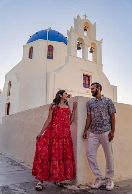 Oia: Couple Photoshoot Seprate Entrance to Blue Dome - Good To Know