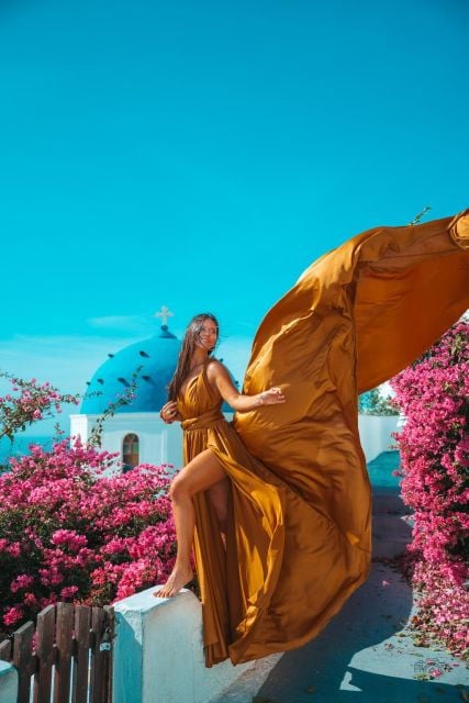 Oia or Imerovigli: Santorini Flying Dress Photoshoot - Capturing the Breathtaking Sunset Views