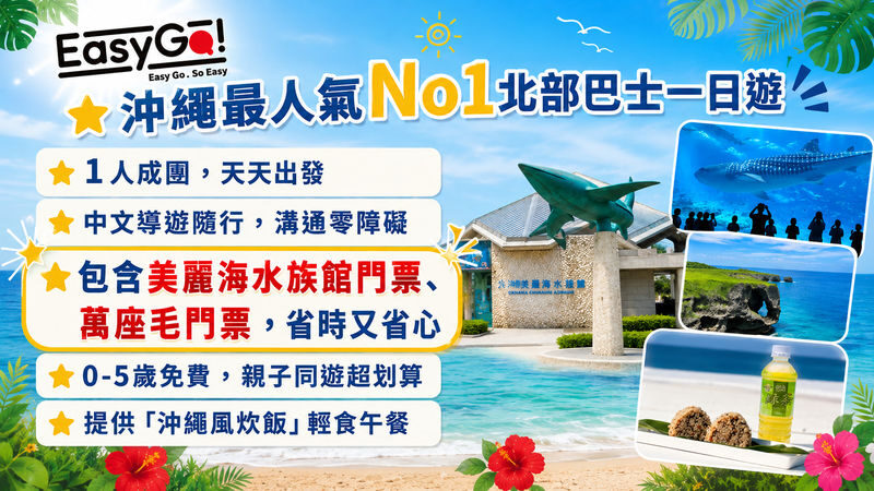 (Okinawas No. 1 Popular Northern Day Trip) Chinese-speaking guide, Includes admission tickets, 1 person can book: Churaumi Aquarium, Cape Manzamo, Kouri Island, American Village - One day, four very different sides of Okinawa