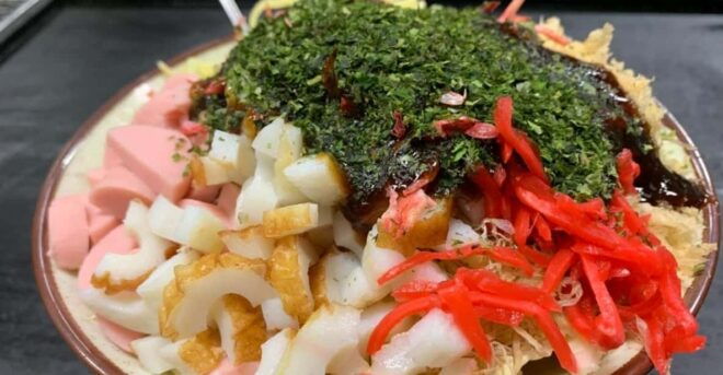 Okonomiyaki Cooking at a Traditional Restaurant. - Ingredients and Recipes