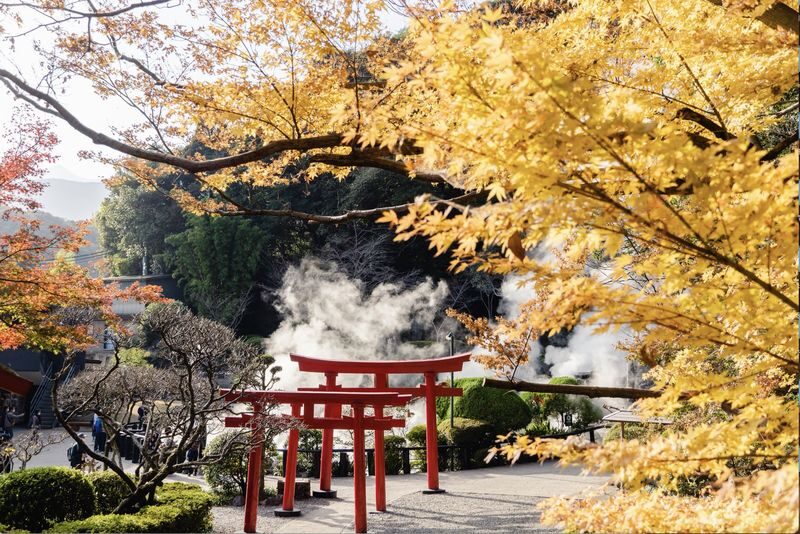 One-Day Exploration Tour of Yufuin and Yabakei for Autumn Foliage Viewing - Kamado Shrine, with maple leaves and a slower pause