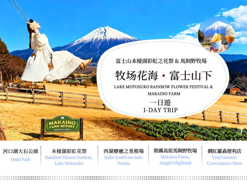 One-Day Tour to the Secret Flower Fields of Mount Fuji | Oishi Park x Motosuko Rainbow Flower Festival / Saiko Iyashi no Sato Nenba x Popular Makaino Farm x Lawson Photo Shoot (Departure from Tokyo) - Plan for a long day, not a tight evening connection