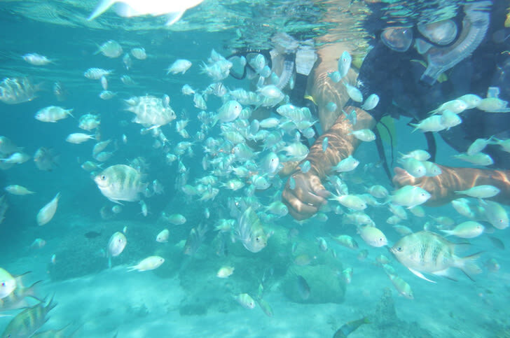 Onna Village Banana Boat & Snorkelling Experience in Okinawa - A calm bay, with Cape Manza in view
