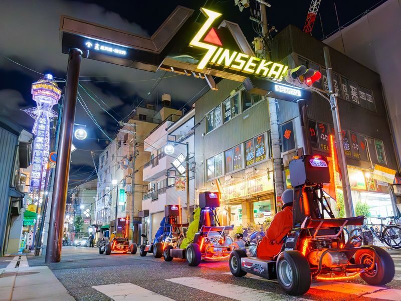 Osaka Go Karting Experience by Akiba Kart - A street-level view of Osaka, with a costume twist